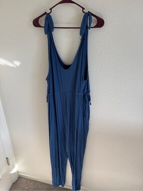 Blue Maternity Tie-Shoulder Jumpsuit